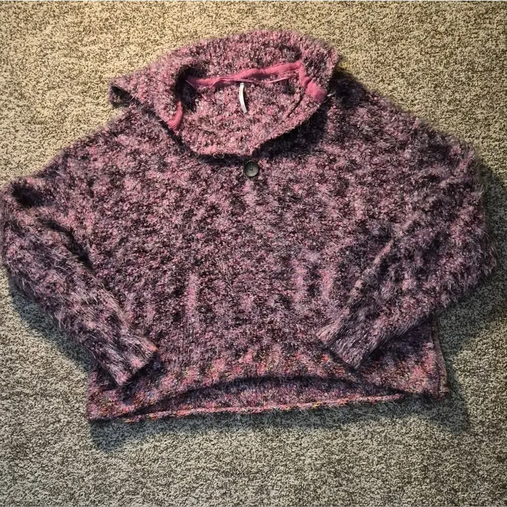 NWOT Free People Stella Collar Sweater In Shocking Pink